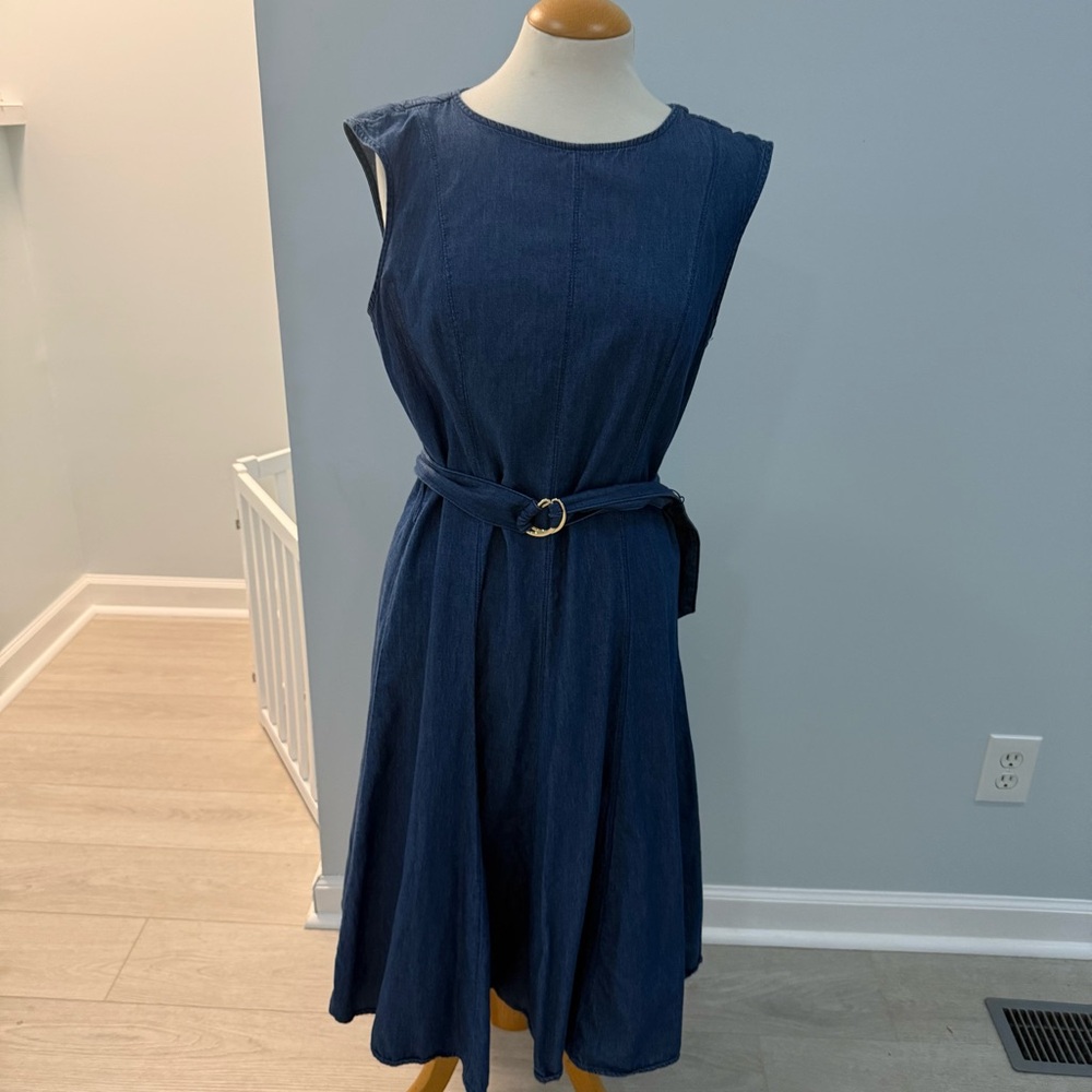 Anne Klein Chambray Sleeveless Belted Midi Dress